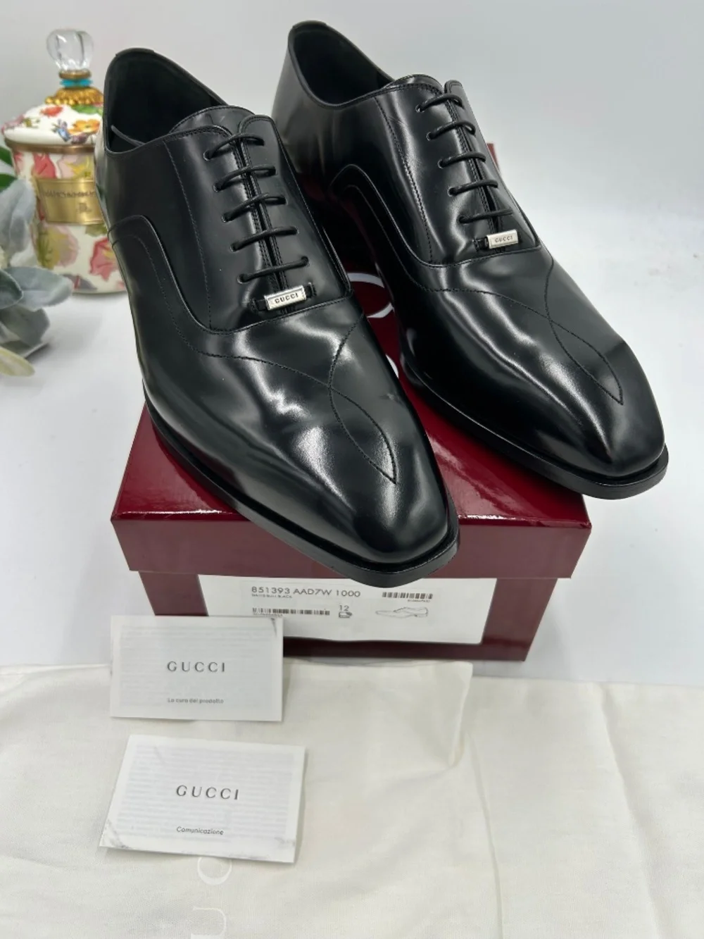 Men’s Gucci Topstitch Leather Lace-Up Oxford Dress Shoes. Size 12 fits 12.5.
